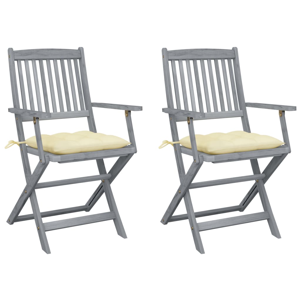 2 Sillas de jardín plegables de madera con cojines Crema