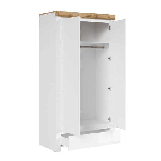 Roupeiro 2 portas 1 gaveta Hella Branco e Madeira
