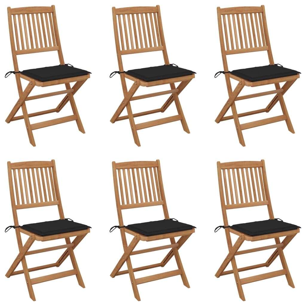 6 Sillas de jardín plegables de madera con cojines Negro