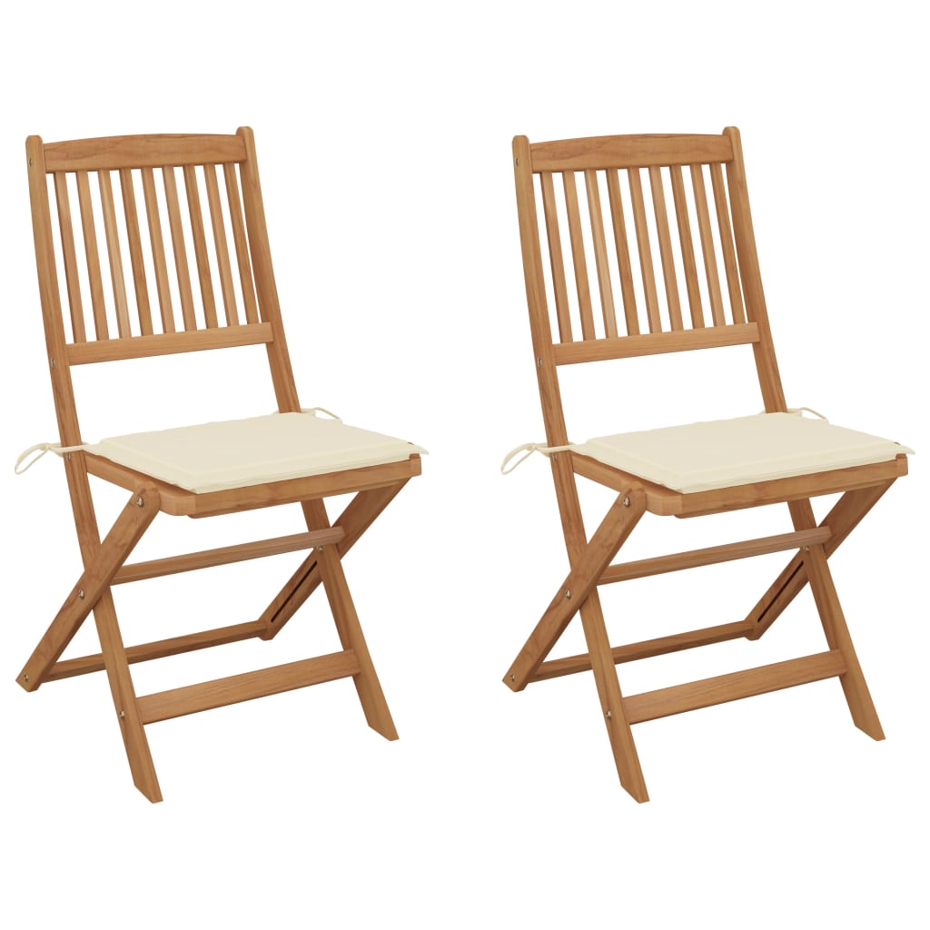 2 Sillas de jardín plegables de madera con cojines Crema