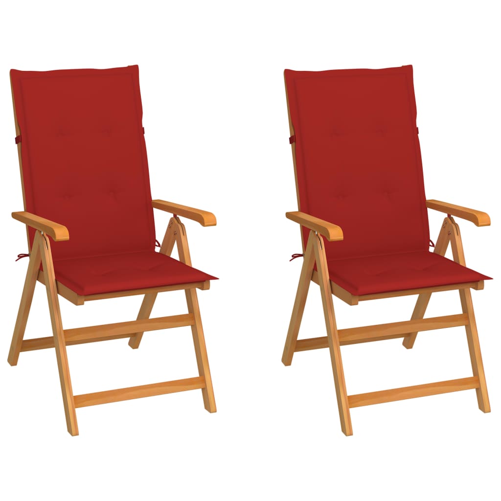 2 Sillas de jardín de madera teca con cojines Rojo