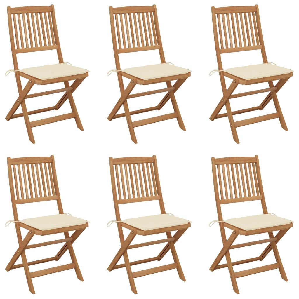6 Sillas de jardín plegables de madera con cojines Crema