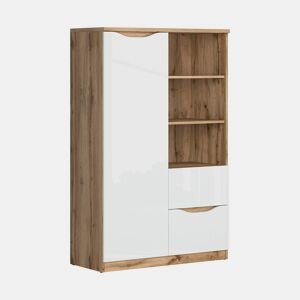 Roupeiro pequeno de 1 porta e 2 gavetas June Branco e Madeira