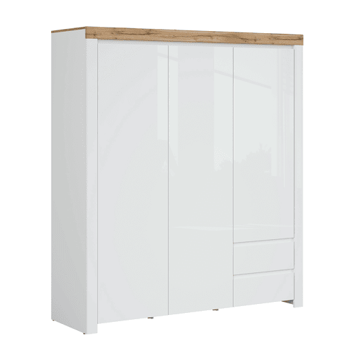 Roupeiro 3 portas 2 gavetas Hella Branco e Madeira