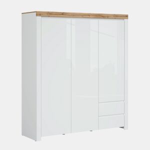 Roupeiro 3 portas 2 gavetas Hella Branco e Madeira