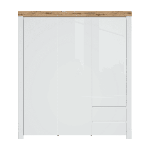 Roupeiro 3 portas 2 gavetas Hella Branco e Madeira