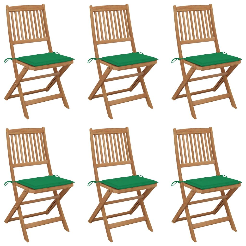 6 Sillas de jardín plegables de madera con cojines Verde