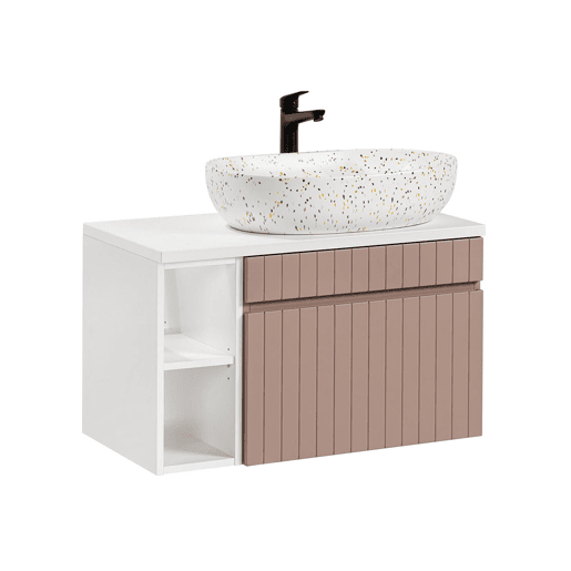 Móvel de lavatório simples 80cm 2 nichos Zelie Rosa e Branco