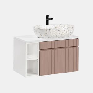 Móvel de lavatório simples 80cm 2 nichos Zelie Rosa e Branco