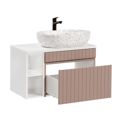 Móvel de lavatório simples 80cm 2 nichos Zelie Rosa e Branco