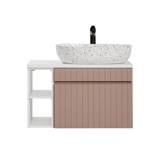 Móvel de lavatório simples 80cm 2 nichos Zelie Rosa e Branco