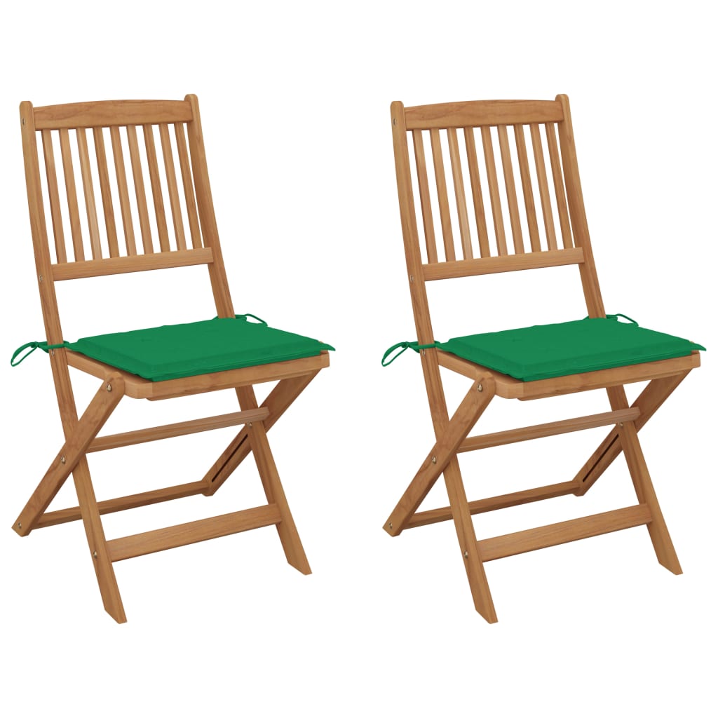 2 Sillas de jardín plegables de madera con cojines Verde Oscuro