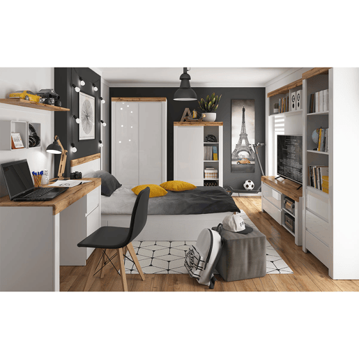 Estante 3 gavetas Hella Branco e Madeira Estante 3 gavetas Hella Branco e Madeira