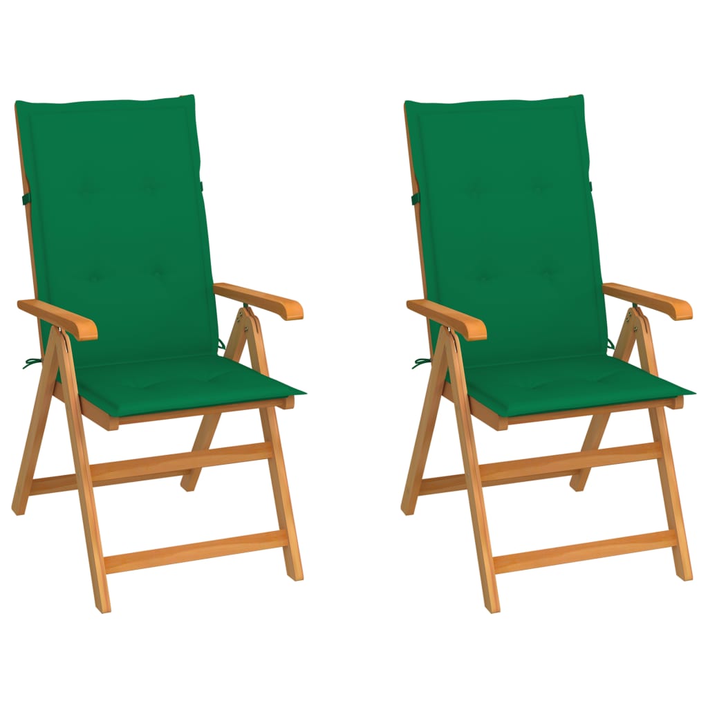 2 Sillas de jardín de madera teca con cojines Verde Oscuro