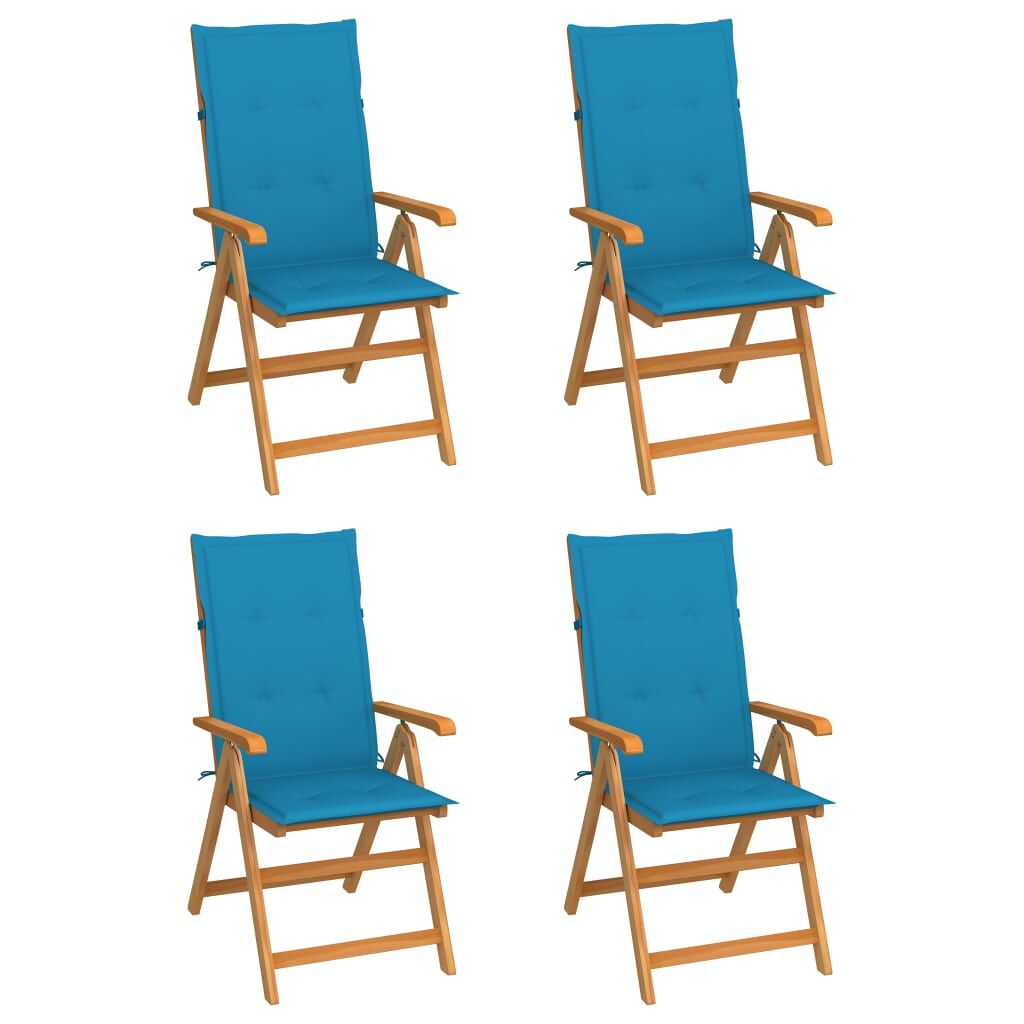 4 Sillas de jardin de madera maciza de teca con cojines Azul