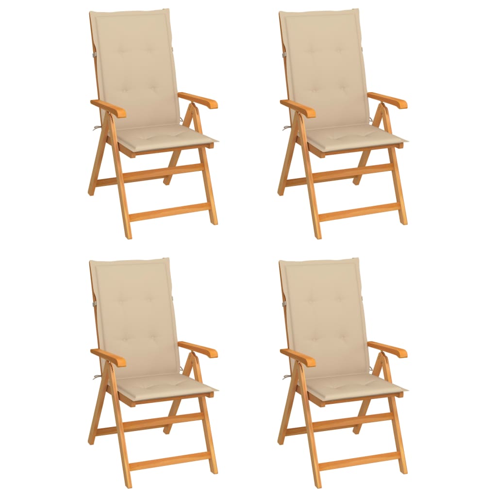 4 Sillas de jardin de madera maciza de teca con cojines Beige