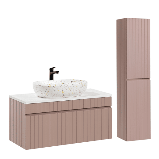 Móvel de lavatório individual 100 cm com pedestal Zelie rosa e branco