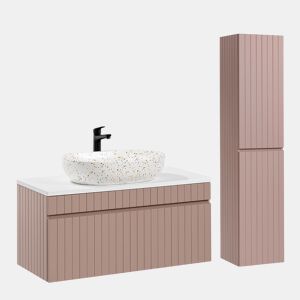 Móvel de lavatório individual 100 cm com pedestal Zelie rosa e branco