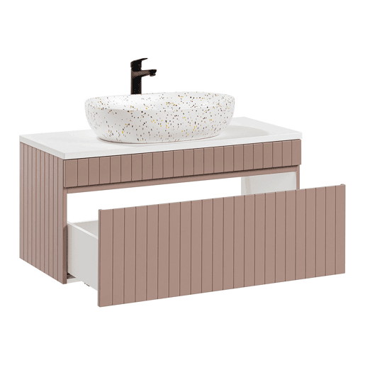 Móvel de lavatório individual 100 cm com pedestal Zelie rosa e branco