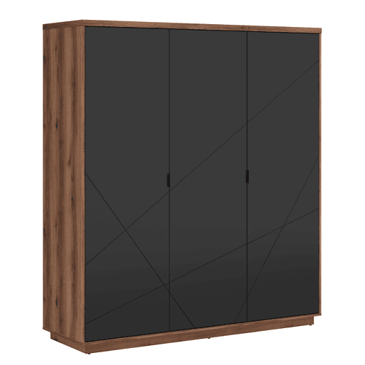 Roupeiro Sven preto e madeira com 3 portas