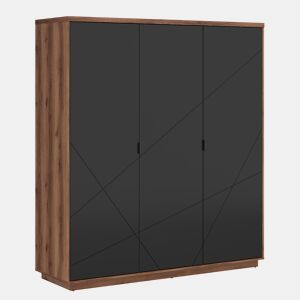 Roupeiro Sven preto e madeira com 3 portas