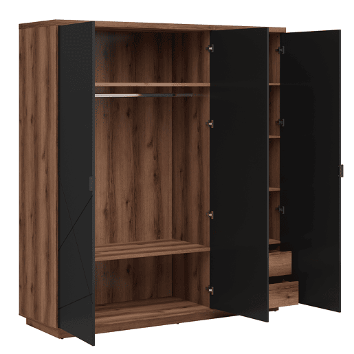 Roupeiro Sven preto e madeira com 3 portas