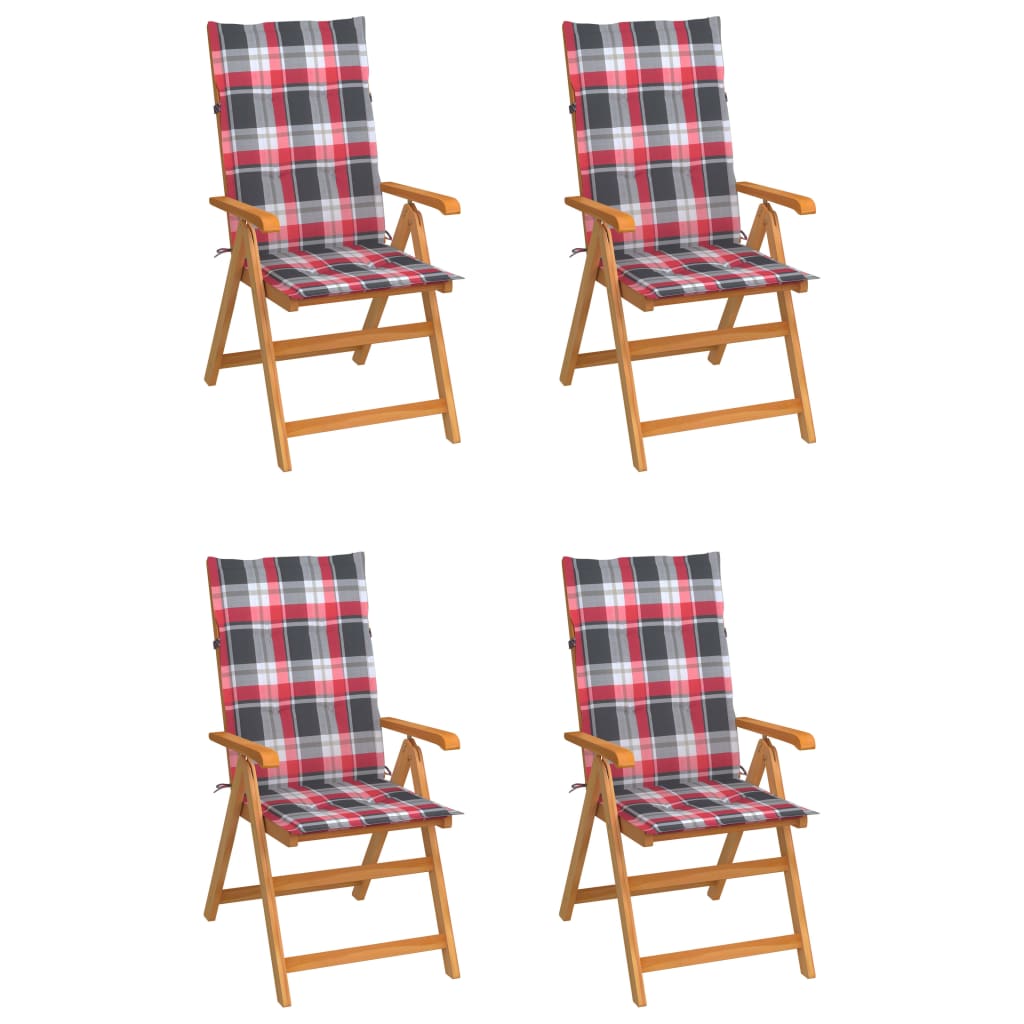 4 Sillas de jardin de madera maciza de teca con cojines Multicolor