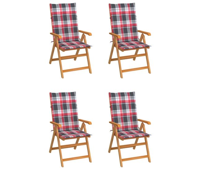 4 Sillas de jardin de madera maciza de teca con cojines