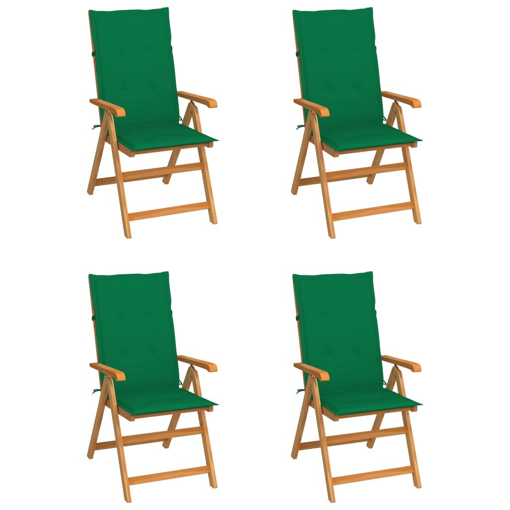 4 Sillas de jardin de madera maciza de teca con cojines Verde Oscuro