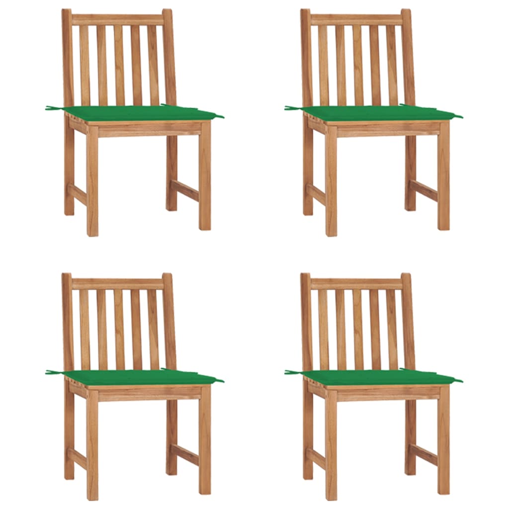 4 Sillas de jardín de madera maciza de teca con cojines Verde Oscuro