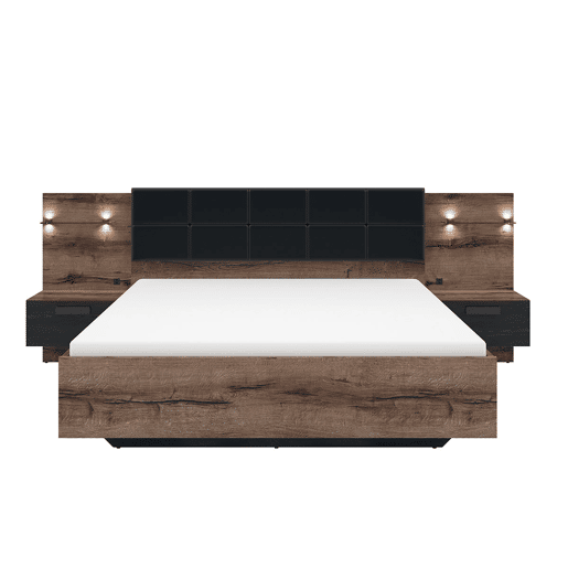 Cama 180x200 cabeceira LED e tomada USB incluídas Romane Madeira