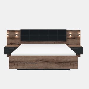 Cama 180x200 cabeceira LED e tomada USB incluídas Romane Madeira