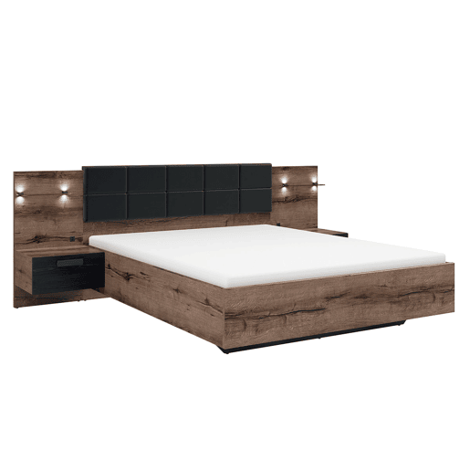 Cama 180x200 cabeceira LED e tomada USB incluídas Romane Madeira