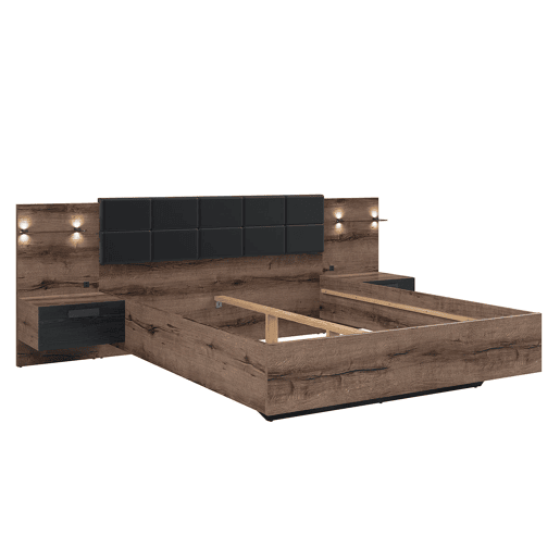 Cama 180x200 cabeceira LED e tomada USB incluídas Romane Madeira