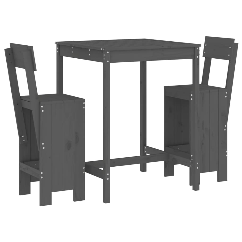 set de mesa y taburetes altos jardin 3 piezas madera pino gris