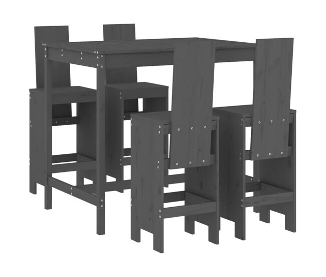 Set de mesa y taburetes altos jardin 5 piezas madera pino gris