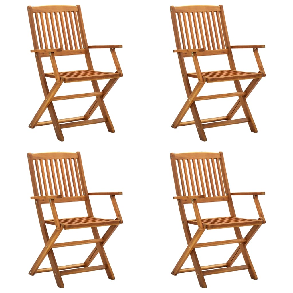 4 Sillas de jardín plegables de madera maciza de acacia Marrón
