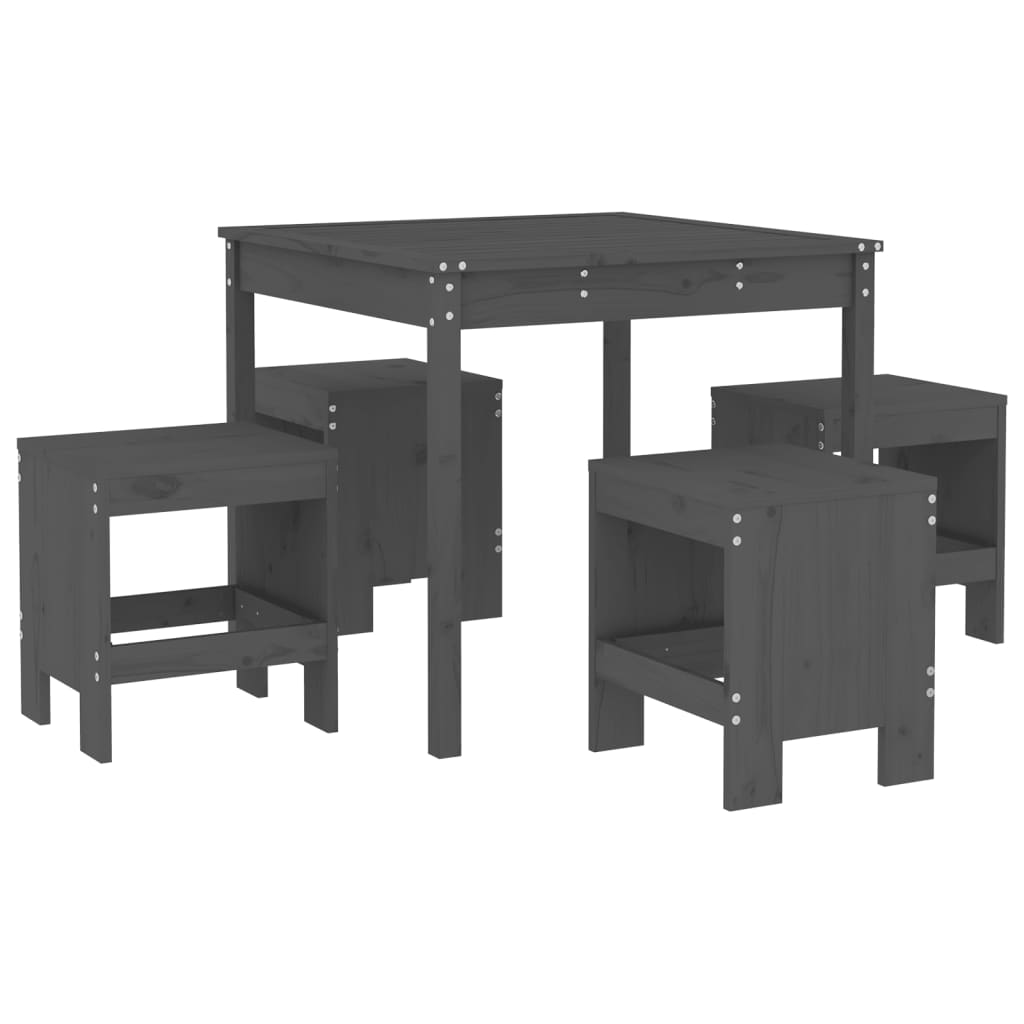 Juego de comedor de jardin 5 piezas madera maciza pino gris