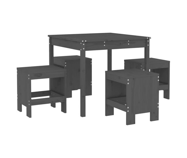 Juego de comedor de jardin 5 piezas madera maciza pino gris