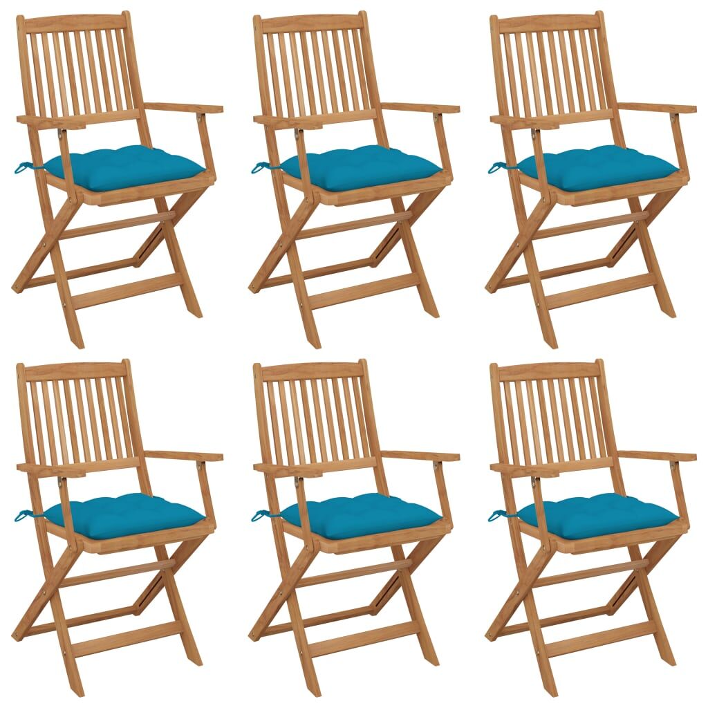 6 Sillas de jardín plegables de madera con cojines Azul
