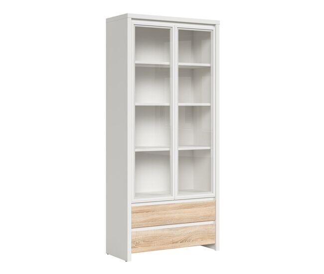 Vitrina 2 puertas 2 cajones soren blanco y madera