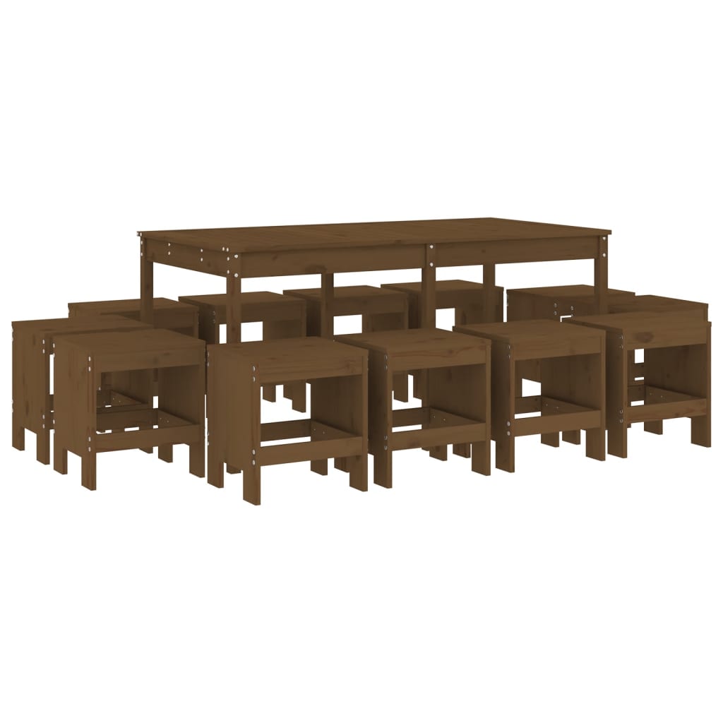 set de comedor de jardin 13 piezas madera maciza pino marron miel