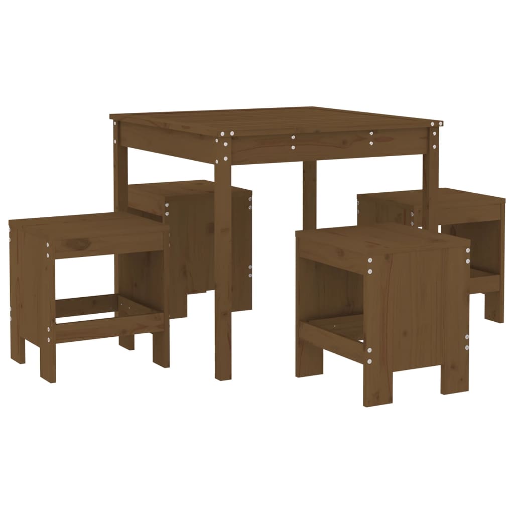 Set de comedor de jardin 5 piezas madera maciza pino marrón miel