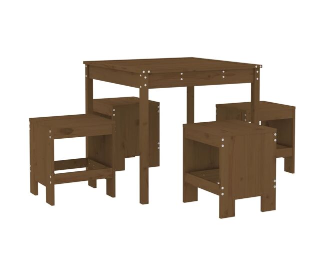 Set de comedor de jardin 5 piezas madera maciza pino marrón miel