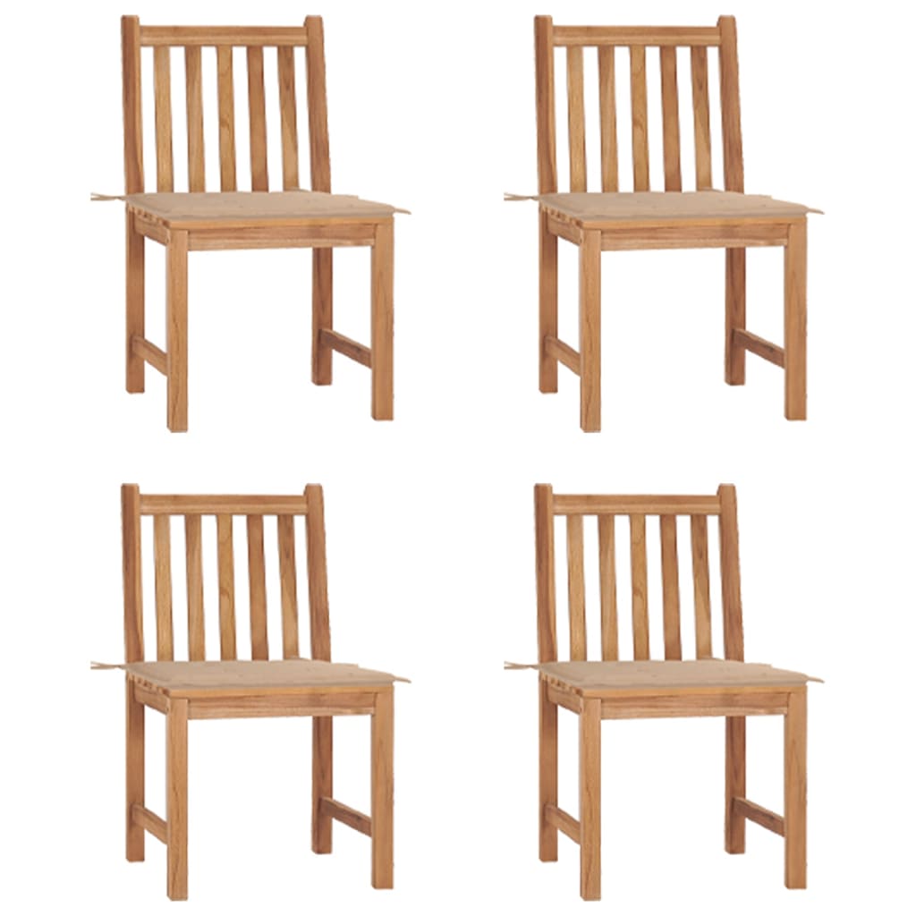 4 Sillas de jardín de madera maciza de teca con cojines Beige