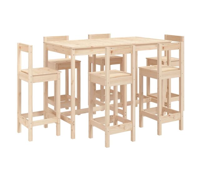 Set de mesa y taburetes altos jardin 7 piezas madera maciza pino
