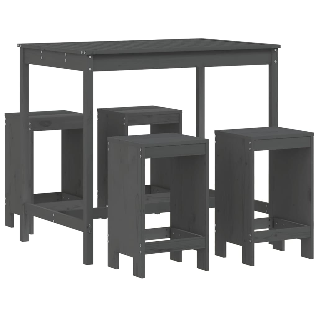 Set de mesa y taburetes altos jardin 5 piezas madera pino gris
