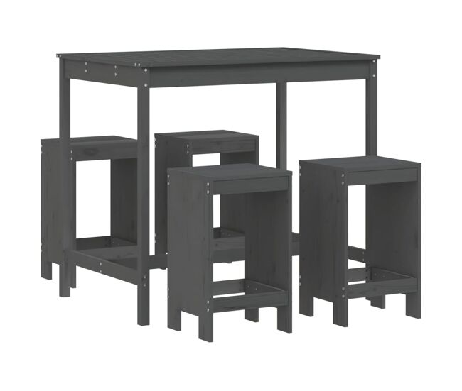 Set de mesa y taburetes altos jardin 5 piezas madera pino gris
