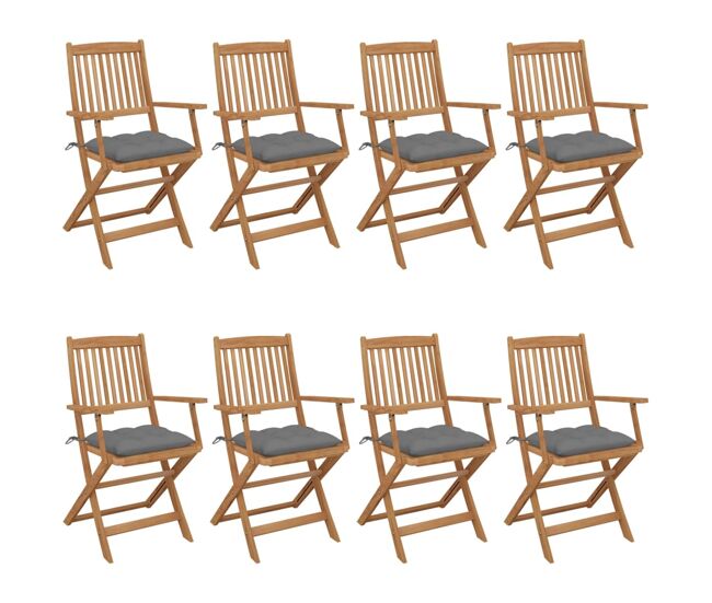 Sillas de jardin plegables 8 unidades y cojines madera maciza acacia