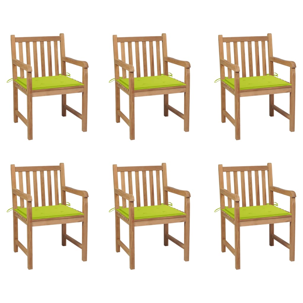 6 Sillas de jardín de madera maciza de teca con cojines Verde